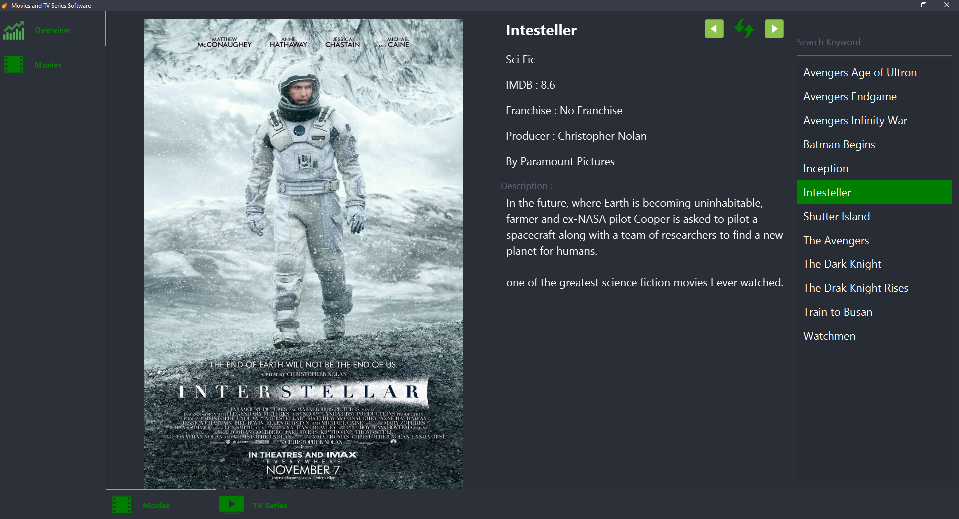 Movies and Series Management Software